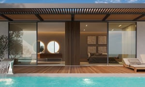 Σίτες συρόμενες αλουμινίου σε δίφυλλα minimal κουφώματα μοντέρνας κατοικίας με πισίνα – IFS
